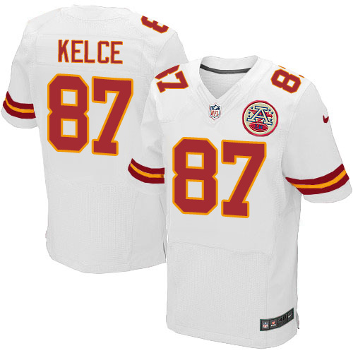 Men's Elite Travis Kelce Nike Jersey White Road - #87 NFL Kansas City Chiefs